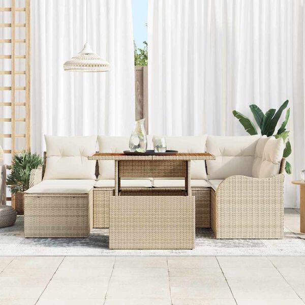 vidaXL Conjunto de Sof&aacute; de Jardim 7 pcs Bege Rattan Sint&eacute;tico