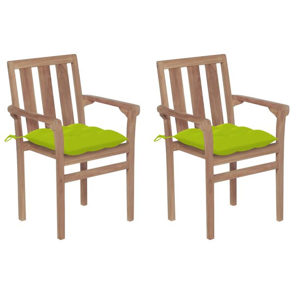 vidaXL Cadeiras jardim c/ almofad&otilde;es verde brilhante 2 pcs teca maci&ccedil;a