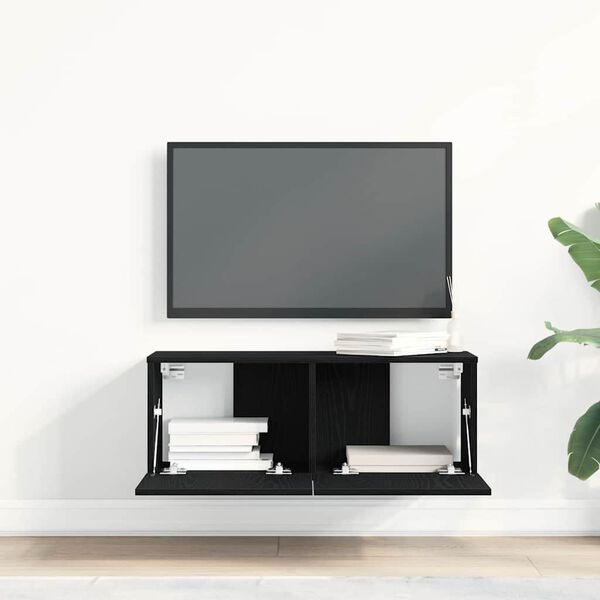 vidaXL Gabinete para TV 2 pcs Carvalho Preto 80 x 30 x 30 cm