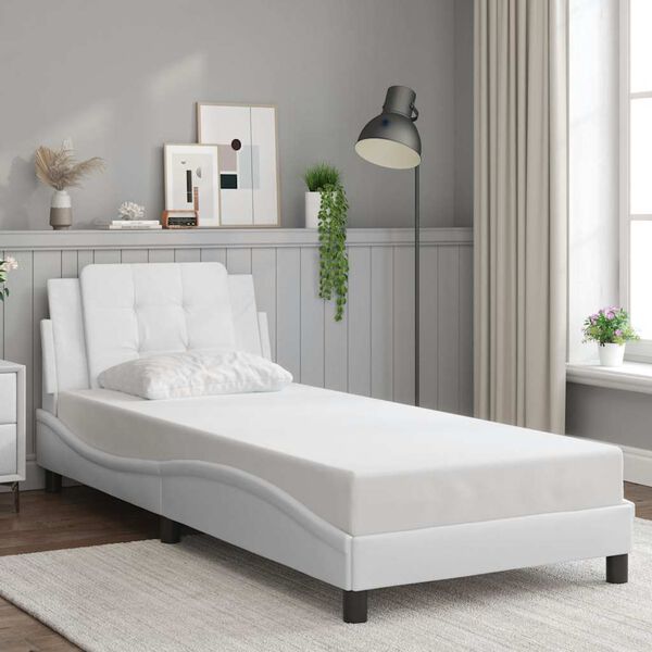 vidaXL Estrutura de cama sem colch&atilde;o Zadar couro artificial 90x190cm branco