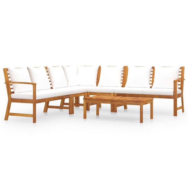 vidaXL 6 pcs conj. lounge jardim c/ almofad&otilde;es cor creme ac&aacute;cia maci&ccedil;a