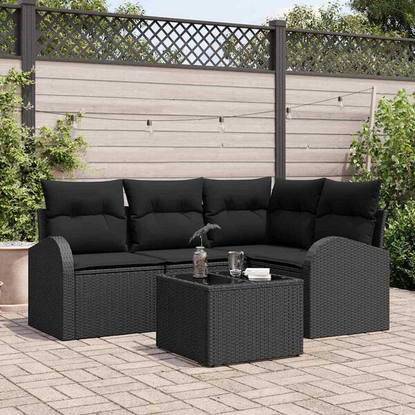 vidaXL Conjunto de Sof&aacute; de Jardim com almofada 5 pcs Preto vime PE