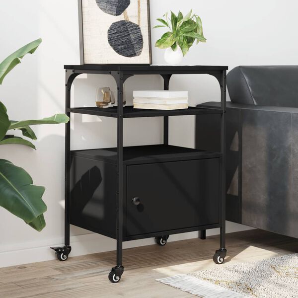 vidaXL Suporte impressora 3 prateleiras 50x40x76 deriv. madeira preto