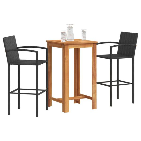 vidaXL 3 pcs conjunto de bar para jardim ac&aacute;cia maci&ccedil;a/vime PE preto