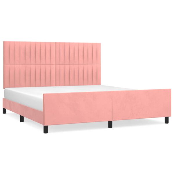 vidaXL Estrutura de cama c/ cabeceira 180x200 cm veludo rosa