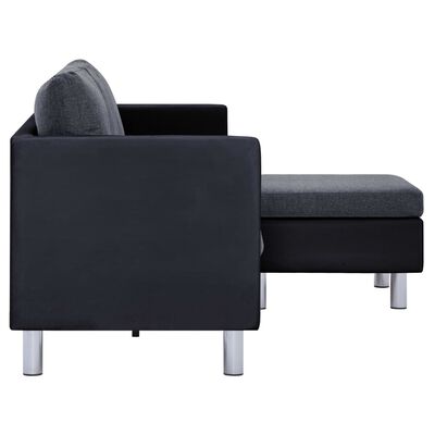 vidaXL Sofá de 3 lugares com almofadões couro artificial preto