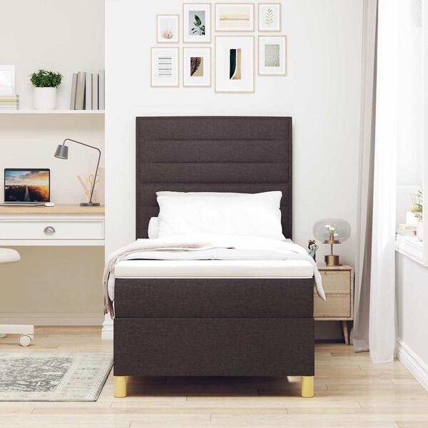 vidaXL Cama Box com colch&atilde;o Marrom Escuro 80 x 200 cm tecido