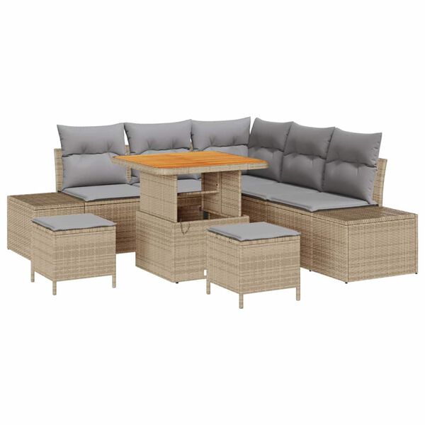 vidaXL Conjunto de Sof&aacute; de Jardim 8 pcs Bege Rattan Sint&eacute;tico