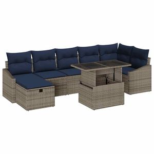 vidaXL Conjunto de Sof&aacute; de Jardim com almofada 8 pcs Cinzeto vime PE