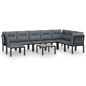 vidaXL 9 pcs conjunto lounge de jardim vime PE preto e cinzento