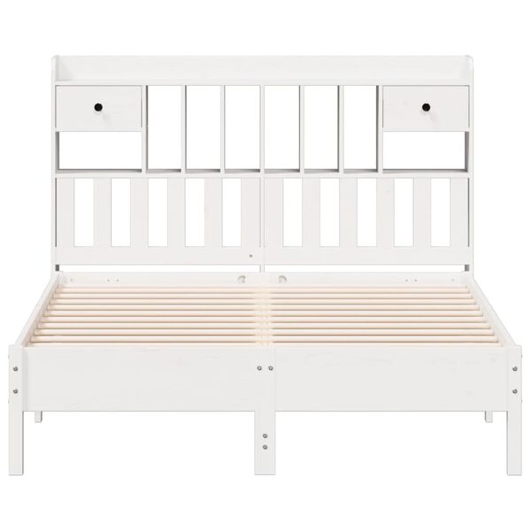 vidaXL Cama com estante sem colch&atilde;o 150x200 cm pinho maci&ccedil;o branco