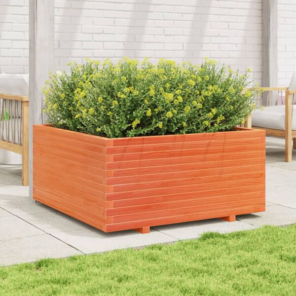 vidaXL Vaso/floreira jardim 100x100x49,5 cm pinho maci&ccedil;o castanho mel