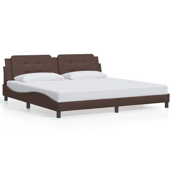 vidaXL Estrutura de cama sem colch&atilde;o Zadar 200x200cm couro artificial castanho