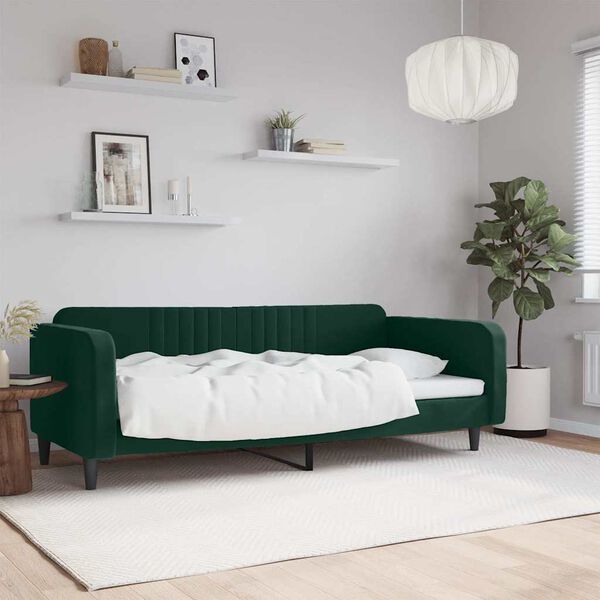 vidaXL Sof&aacute;-cama 100x200 cm veludo verde-escuro
