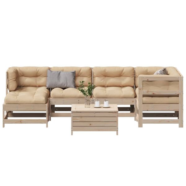vidaXL 7 pcs conjunto lounge de jardim c/ almofad&otilde;es pinho maci&ccedil;o
