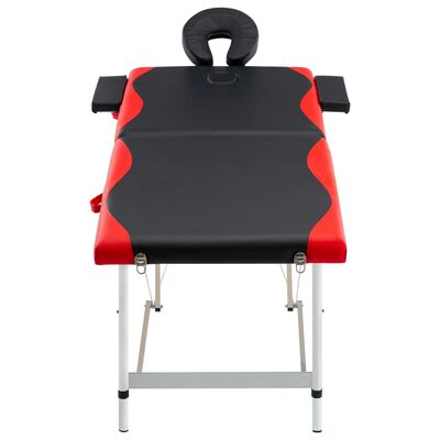 vidaXL Mesa de massagem dobrável 2 zonas alumínio preto e vermelho