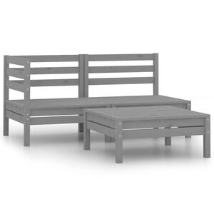 vidaXL 3 pcs conjunto lounge de jardim pinho maci&ccedil;o cinzento