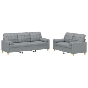 vidaXL 2 pcs conjunto de sof&aacute;s com almofadas tecido cinzento-claro