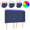 vidaXL Cabeceira de cama c/ luzes LED tecido 147x16x118/128 cm azul