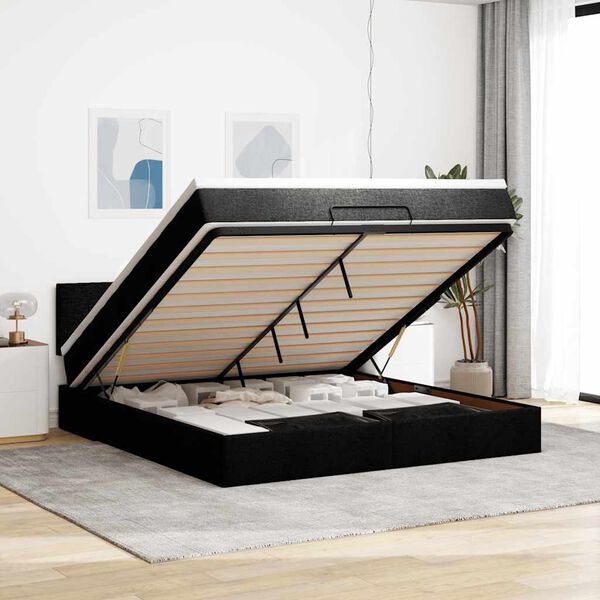 vidaXL Cama Otomana com colchão & LEDs 180x200cm tecido preto
