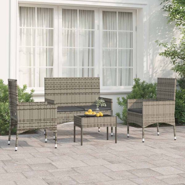 vidaXL 4 pcs conjunto lounge de jardim c/ almofad&otilde;es vime PE cinzento