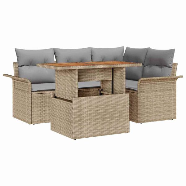 vidaXL Conjunto de Sof&aacute; de Jardim 5 pcs Bege Rattan Sint&eacute;tico