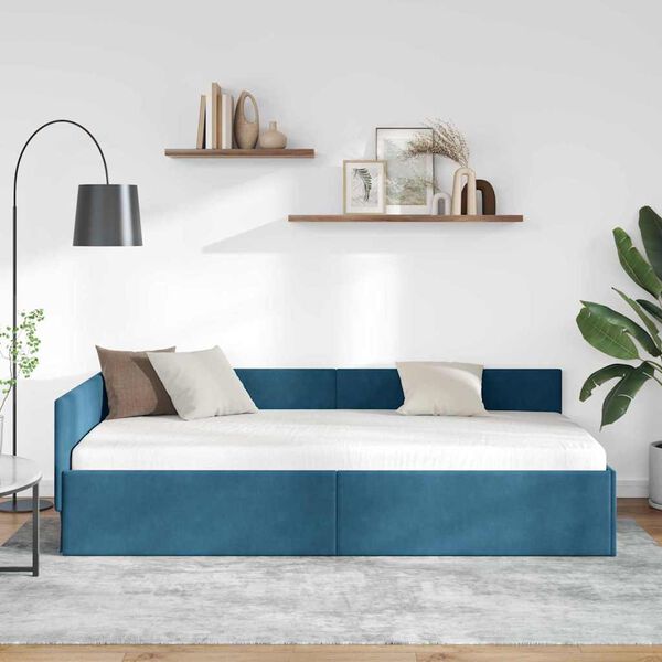vidaXL Estrutura de Cama de Canto Azul 100 cm x 200 cm Veludo