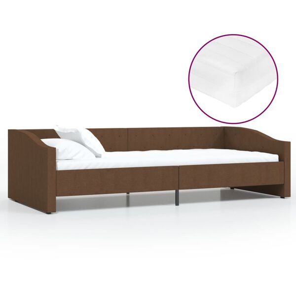 vidaXL Sof&aacute;-cama + colch&atilde;o e sa&iacute;da USB 90x200cm tecido castanho-escuro