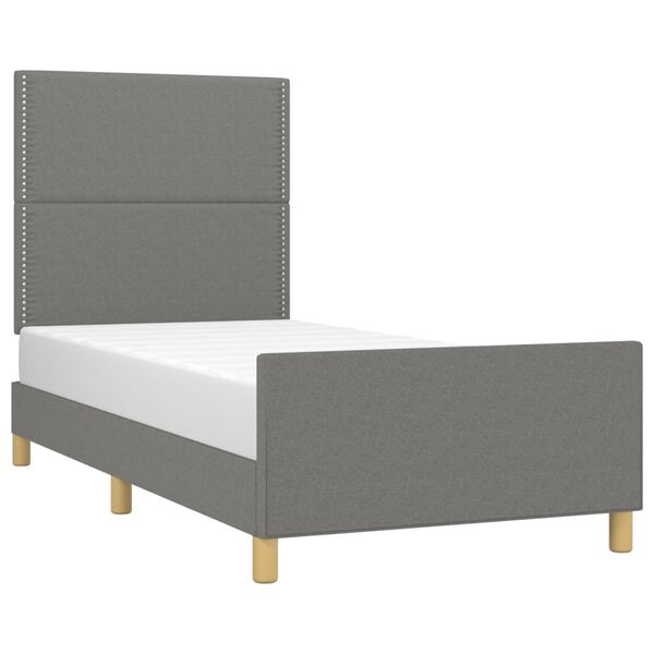 vidaXL Estrutura de cama sem colch&atilde;o 90x190 cm tecido cinzento-escuro