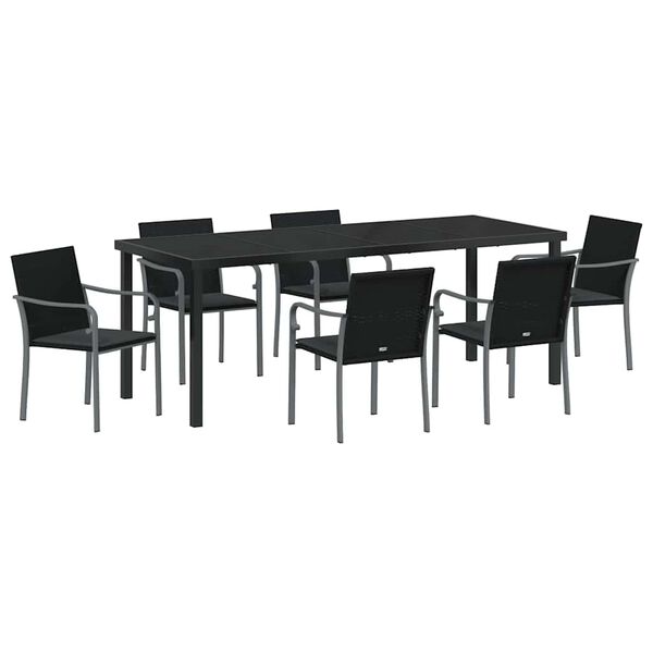 vidaXL Conjunto de Jantar para Jardim 7 pcs Preto e Cinza Rattan de PE