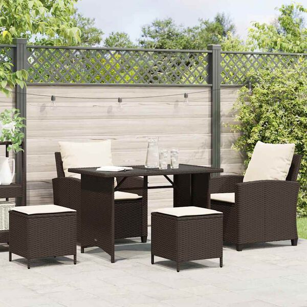 vidaXL 4 pcs conjunto sofás de jardim c/ almofadões vime PE castanho