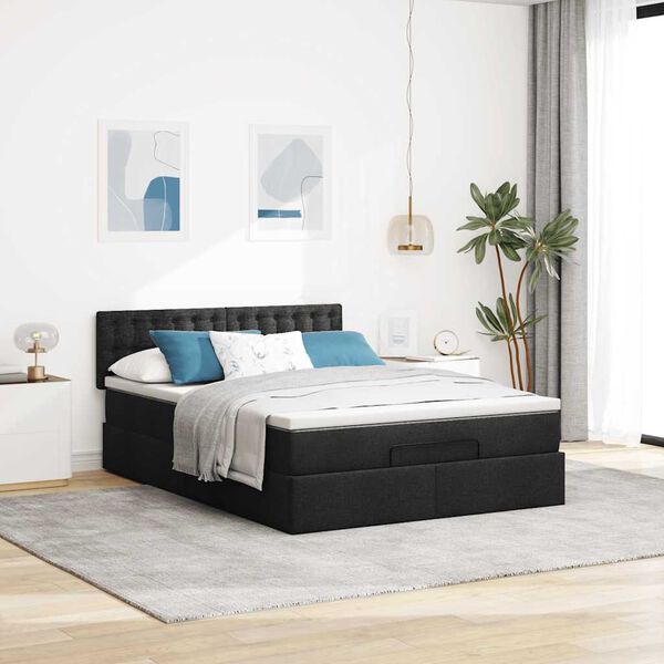 vidaXL Cama otomana com colch&atilde;o 140x200 cm tecido preto