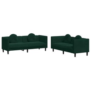 vidaXL 2 pcs conjunto de sof&aacute;s com almofadas veludo verde-escuro