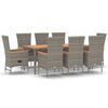 vidaXL 9 pcs conjunto de jantar p/ jardim c/ almofad&otilde;es vime PE cinza