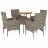 vidaXL 5 pcs conjunto jantar jardim c/ almofad&otilde;es vime PE/ac&aacute;cia cinza