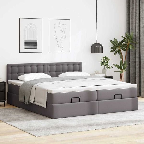 vidaXL Cama otomana com colch&otilde;es & LEDs 160x200 cm couro artificial