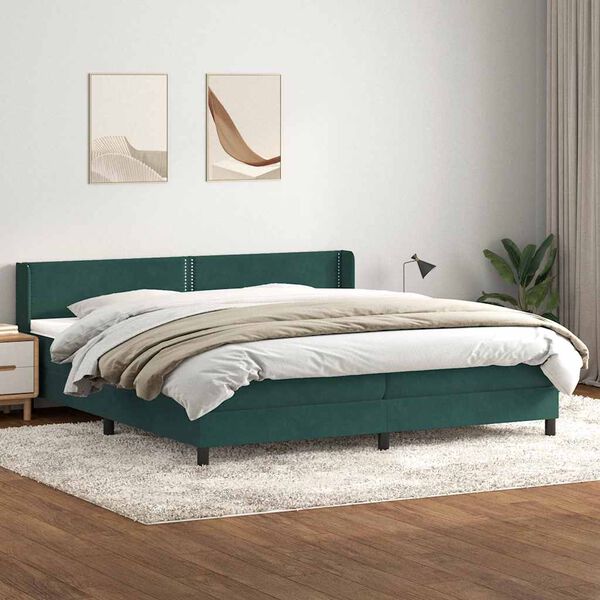 vidaXL Cama com molas/colch&atilde;o 180x220 cm veludo verde-escuro