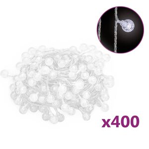 vidaXL Cord&atilde;o de luzes em globo 40 m 400 LED 8 fun&ccedil;&otilde;es branco frio