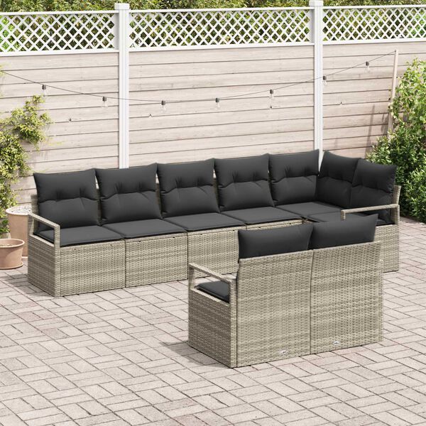 vidaXL Conjunto de Sof&aacute; de Jardim 8 pcs Cinzento-claro vime PE
