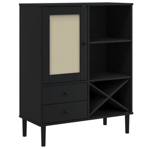 vidaXL M&oacute;vel alto SENJA aspeto vime 90x40x112 cm pinho maci&ccedil;o preto