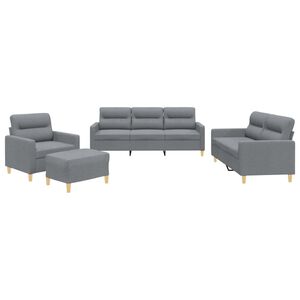 vidaXL 4 pcs conjunto de sof&aacute;s com almofad&otilde;es tecido cinzento-claro