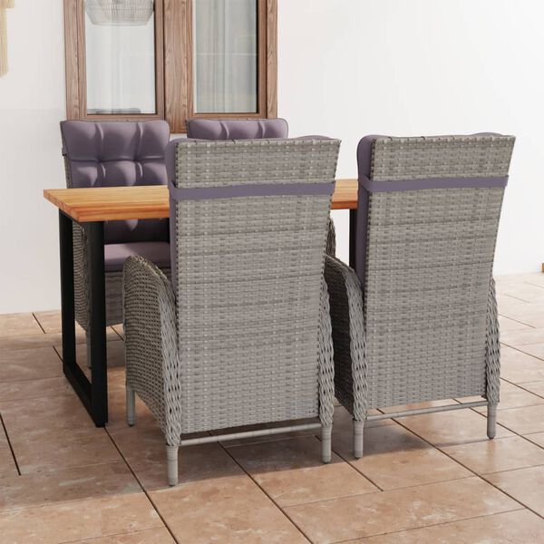 vidaXL 5 pcs conjunto jantar p/ jardim c/ almofad&otilde;es vime PE cinzento