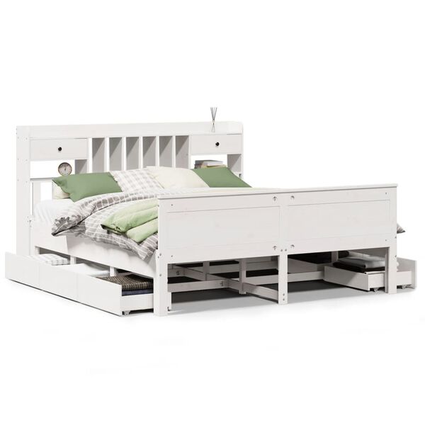 vidaXL Cama com estante sem colch&atilde;o 180x200 cm pinho maci&ccedil;o branco