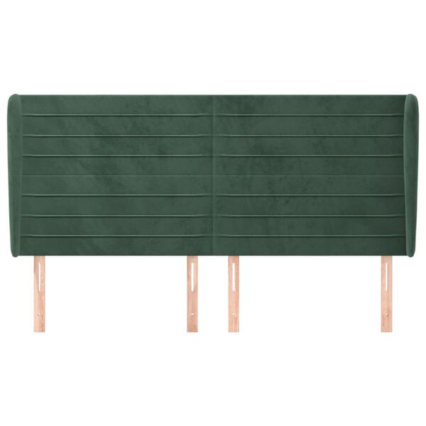 vidaXL Cabeceira cama c/ abas veludo 183x23x118/128 cm verde-escuro
