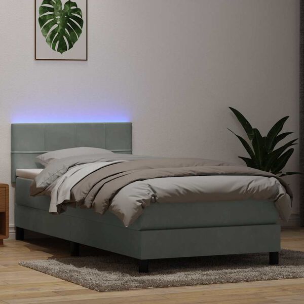 vidaXL Cama box spring c/ colch&atilde;o e LED 100x220 cm veludo cinza-claro