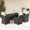 vidaXL 7 pcs conjunto de jantar p/ jardim c/ almofad&otilde;es vime PE preto