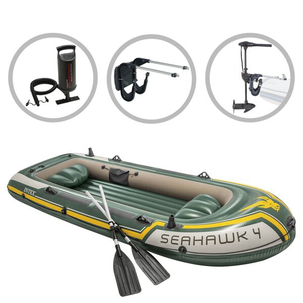 Intex Conjunto barco insufl&aacute;vel Seahawk 4 com motor corrico e suporte