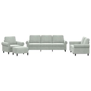 vidaXL 4 pcs conjunto de sof&aacute;s com almofad&otilde;es veludo cinzento-claro