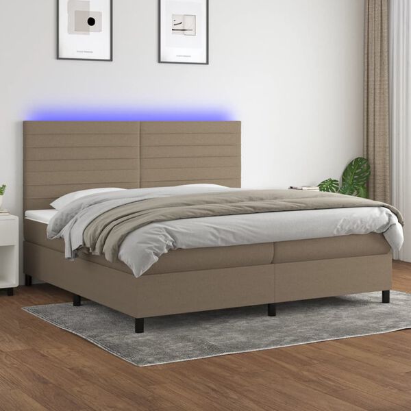 vidaXL Cama box spring colch&atilde;o/LED 200x200cm tecido cinza-acastanhado