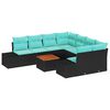 vidaXL Conjunto de Sof&aacute; de Jardim 9 unid. Preto e Turquesa vime PE